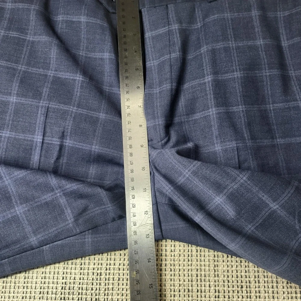 Brooks Brothers Dress Pants Mens 34 Blue Windowpane Plaid Wool Blend Flat Front